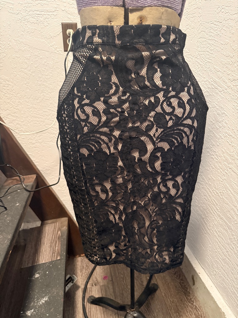 Mossimo Supply Co. Black Lace Pencil Skirt With Nude Underlay